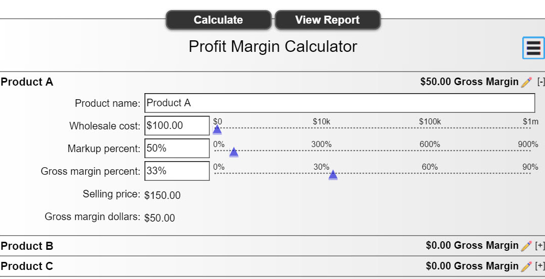 Margin and Mark-Up Calculators