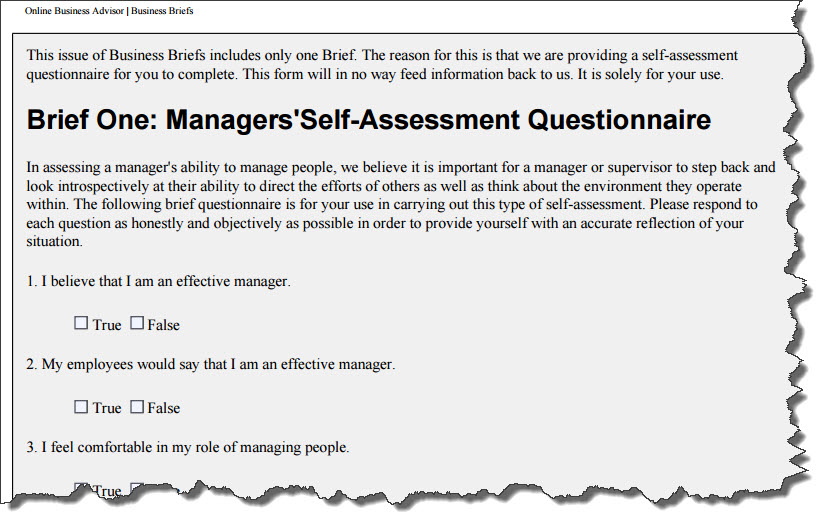 Manager’s Self-Assessment Questionaire